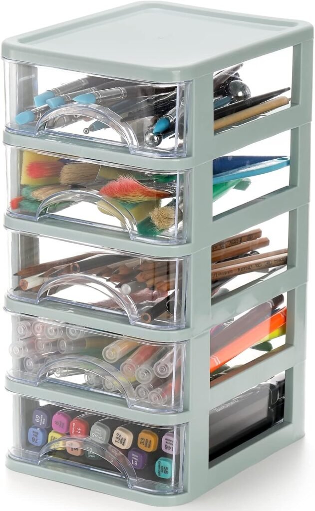 Hedume Desktop Drawer, Clear 5-Drawer Desktop Storage Unit, Small Organizer Box Storage Container Case, Frame with Clear Drawers, Drawer Unit