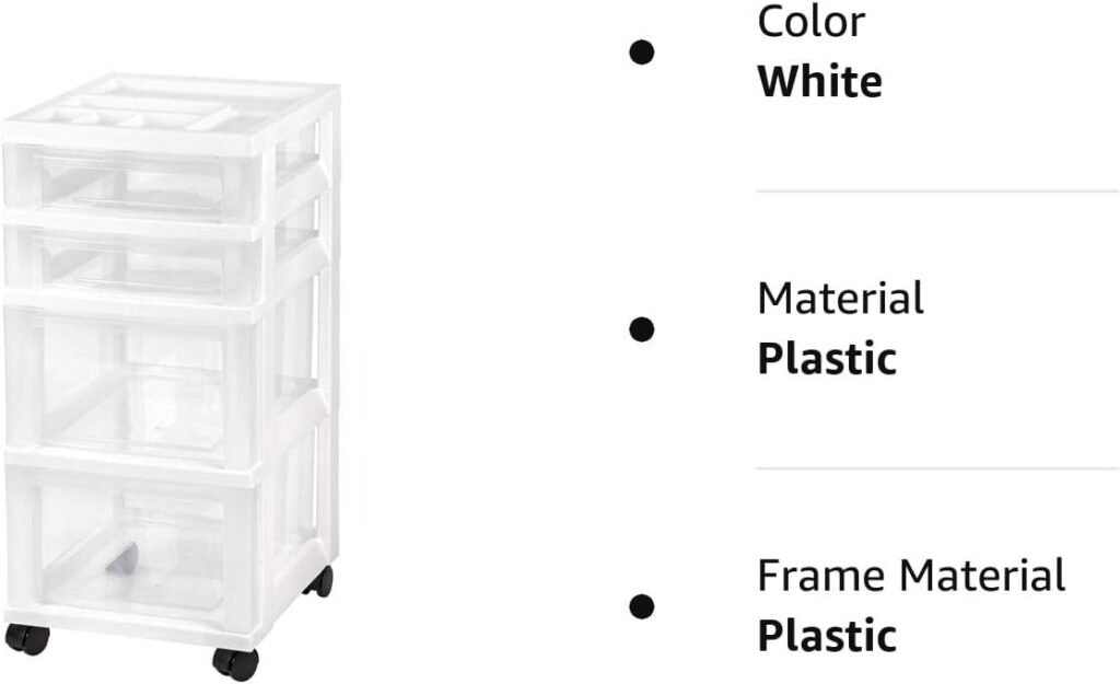 IRIS USA 2 Pack 3 Drawer Plastic Organizers and Storage, Black