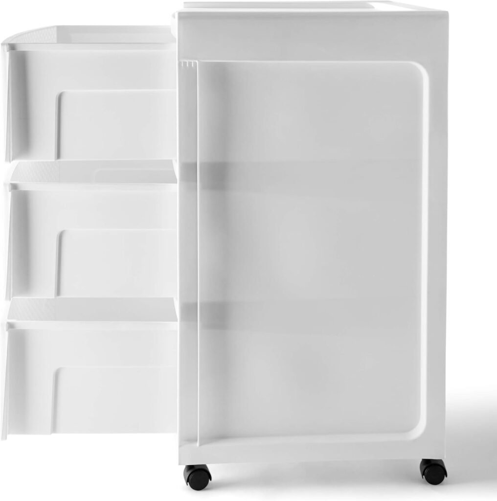 Starplast Rolling 3 Drawer Diamond Storage Cart, Soft Silver - Mobile Storage Solution for Office  Home
