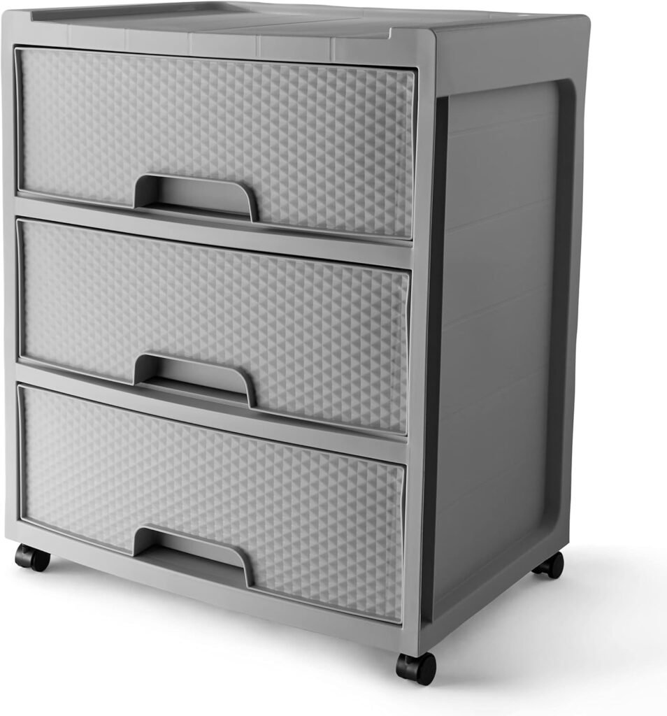 Starplast Rolling 3 Drawer Diamond Storage Cart, Soft Silver - Mobile Storage Solution for Office  Home