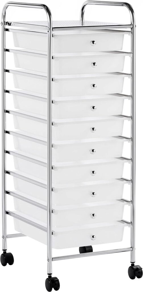 Yaheetech 10 Drawer Cart Rolling Plastic Storage Cart and Organizer Multipurpose Mobile Rolling Utility Storage Organizer for Home Office School and Workshop, White