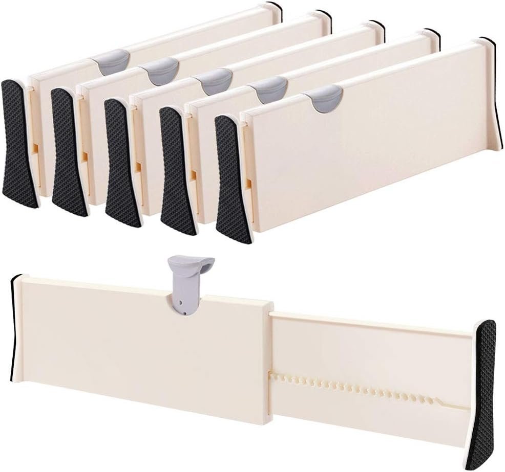 Drawer Dividers Organizer 5 Pack, Adjustable Separators 4 High Expandable from 11-17 for Bedroom, Bathroom, Closet,Clothing, Office, Kitchen Storage, Strong Secure Hold, Foam Ends, Locks in Place