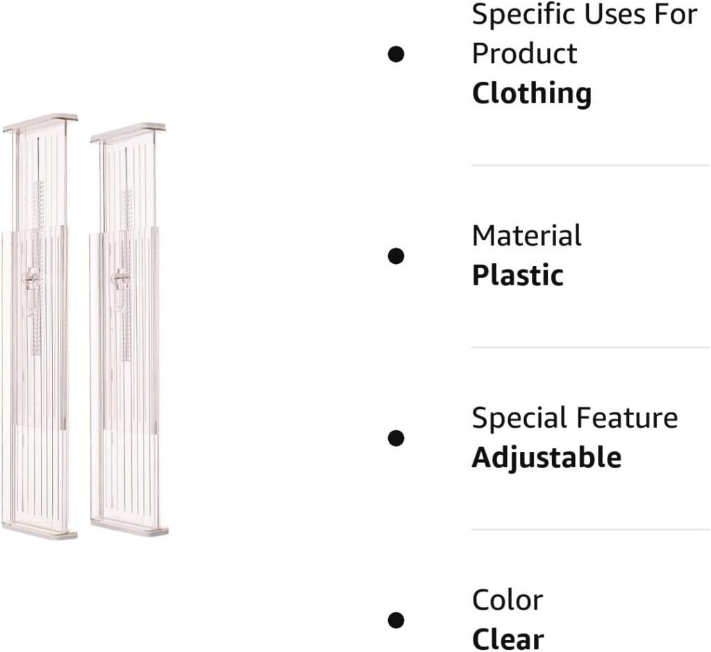 iDesign Plastic Adjustable Deep Drawer Divider, Kitchen, Dresser, Desk, Bathroom and More, The Linus Collection – Set of 2, Expandable 13.25” – 20.75”, Clear