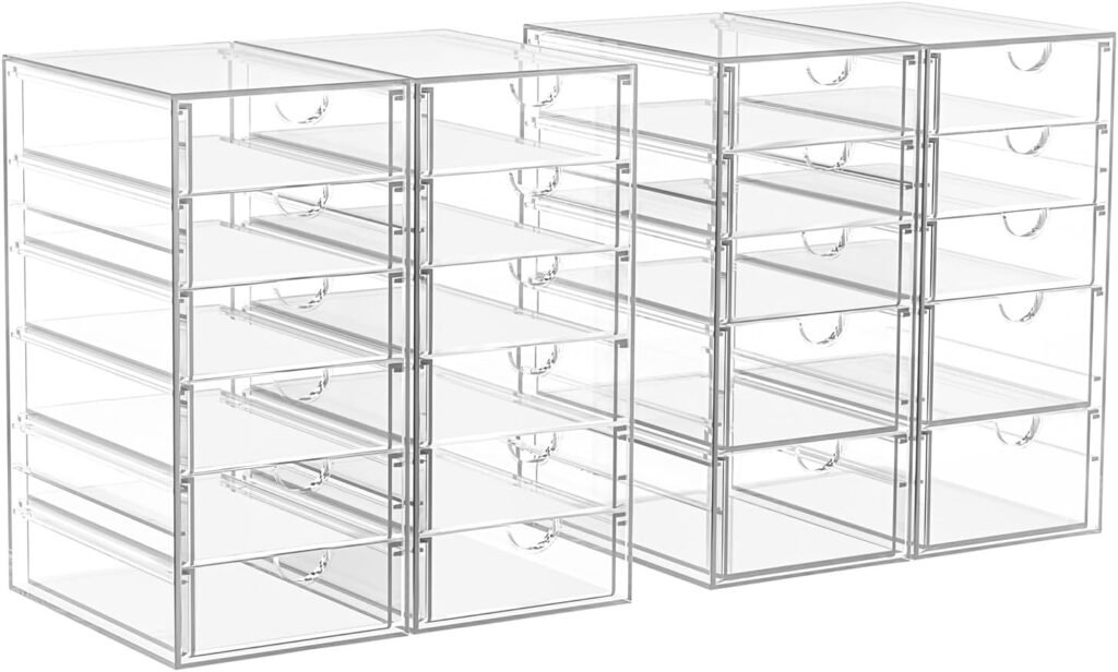 16 Drawers, Acrylic Desk Makeup Organizer, Plastic Drawers Organizer, Stackable Storage Solution for Makeup, Dresser, Office, Bathroom Clear Plastic Craft and Bead Storage Cabinet