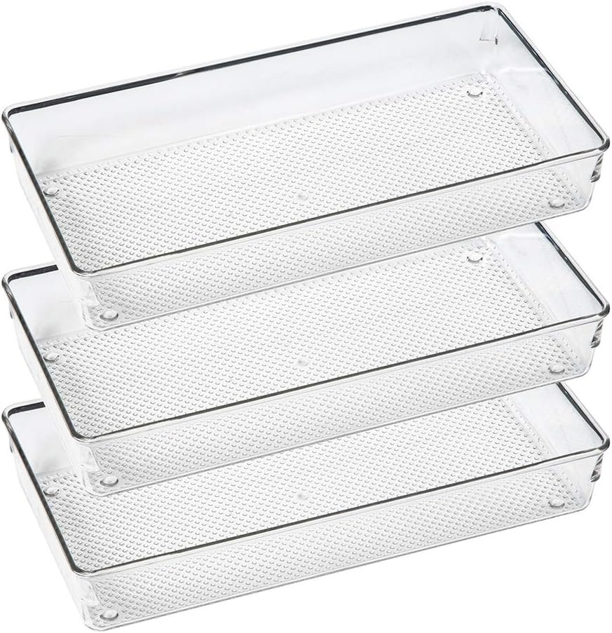 3 Pack Clear Plastic Drawer Organizer Tray Cutlery Utensil Makeups Drawer Organizers 12 X 6