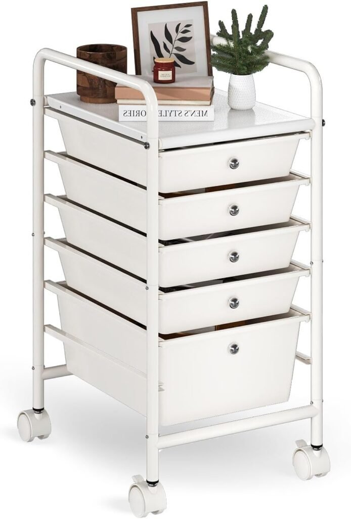 6 Tier Rolling Cart with 5 Drawers, Multipurpose Storage Utility Cart on Wheels Easy Movement Rolling Drawer Cart for Tools Documents Arts and Crafts Storage in Classroom, Home, Office, School…