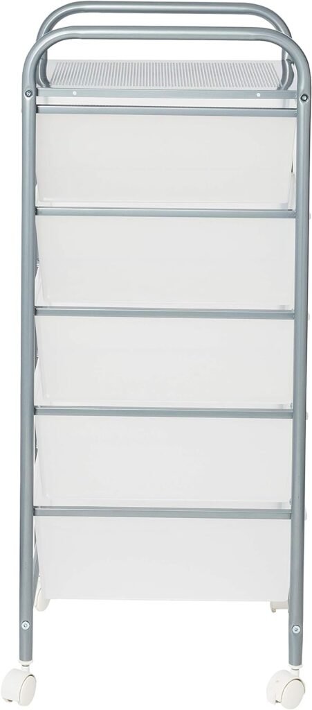 Honey-Can-Do Honey Can Do 5-Drawer Rolling Storage Cart with Plastic Drawers, Silver CRT-08923 Clear