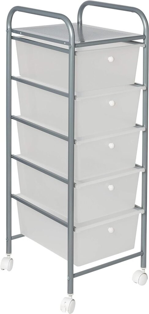 Honey-Can-Do Honey Can Do 5-Drawer Rolling Storage Cart with Plastic Drawers, Silver CRT-08923 Clear