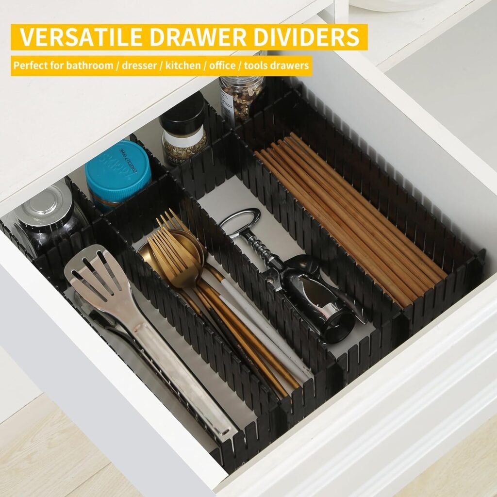 Qozary 42 Pack Adjustable Drawer Organizer Dividers for Socks, Underwear, Makeup, Kitchen, Dresser