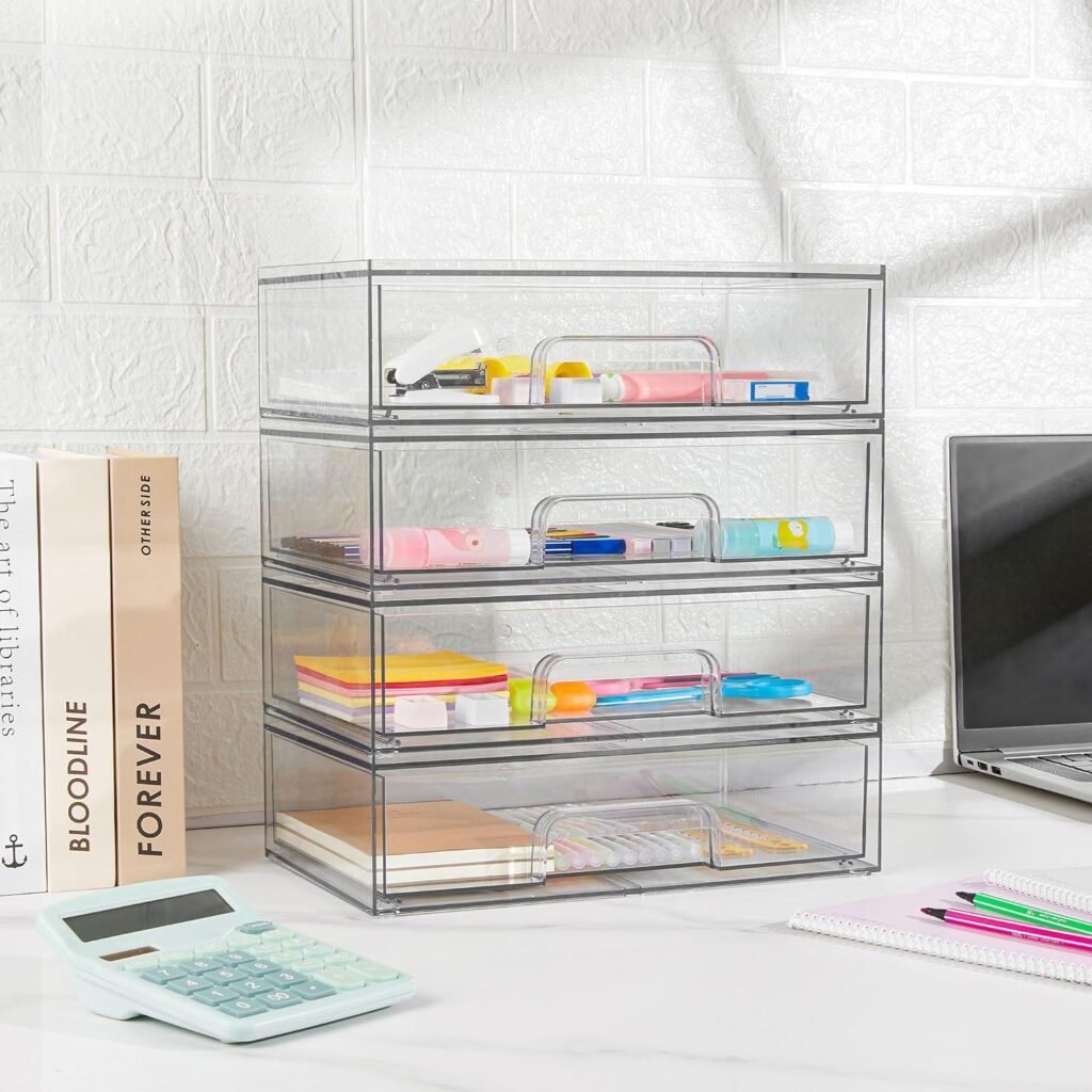 Vtopmart 12W Clear Stackable Storage Drawers,3 Pack Acrylic Plastic Organizers Bins for Makeup Palettes, Cosmetics, and Beauty Supplies,Ideal for Vanity, Bathroom,Cabinet,Desk Organization