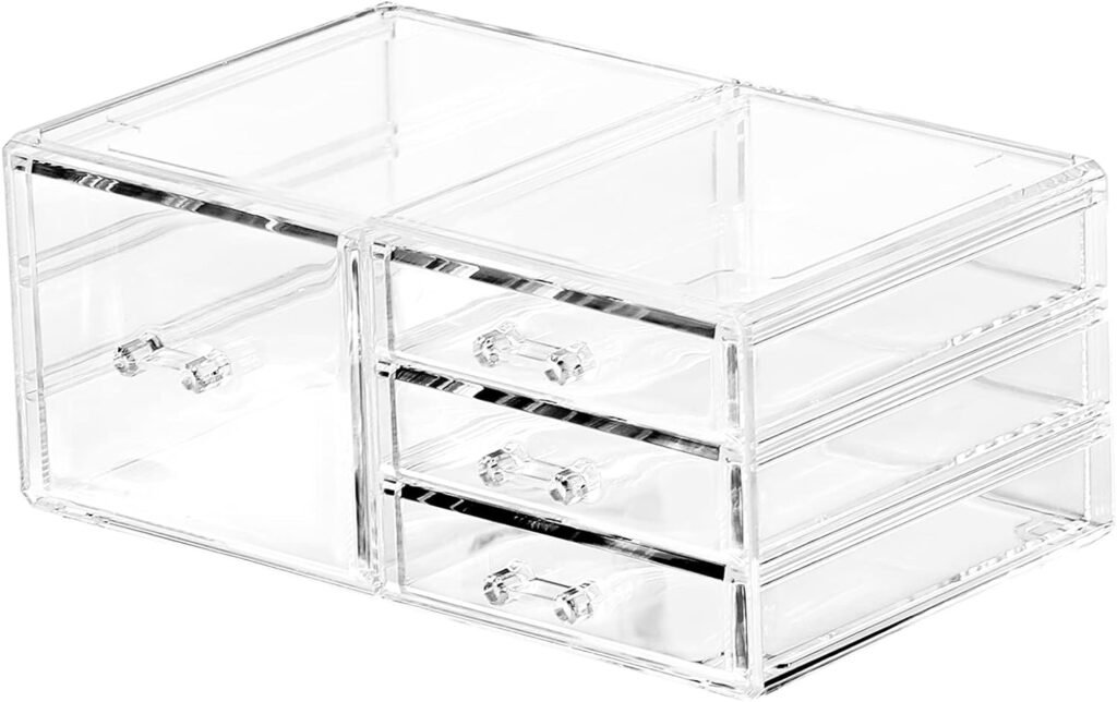 Office Organization and Storage with 4 Drawers Office Desktop Drawers,Plastic Makeup Organizer Containers Bins With Drawers Desk Organization Pull Out Small craft Storage Case Box Cube,Pack of 1