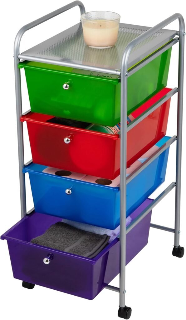 Mind Reader Rolling Cart with Drawers, Utility Cart, Craft Storage, Kitchen, Metal, 12.75L x 15.25W x 30H, Multi-color