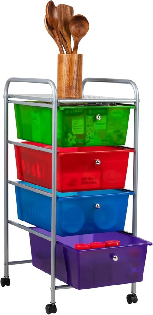 Mind Reader Rolling Cart with Drawers, Utility Cart, Craft Storage, Kitchen, Metal, 12.75L x 15.25W x 30H, Multi-color