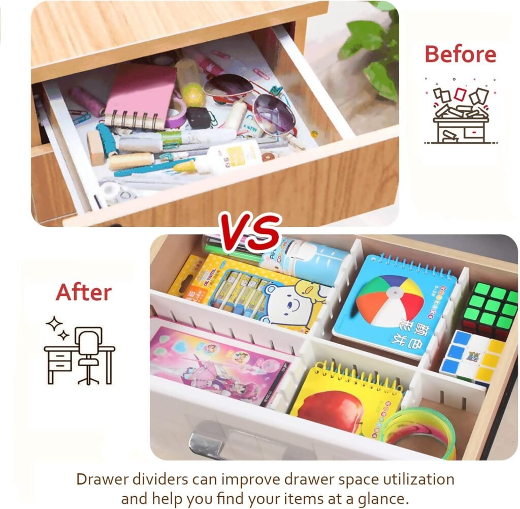 Drawer Dividers Organizer 8PCS, 42*9cm Deep Adjustable  Connectable Dresser Separator for Bedroom Office Kitchen Storage, DIY Organizador de Cajones, Tall Drawer Organizers for Clothing Closet, White