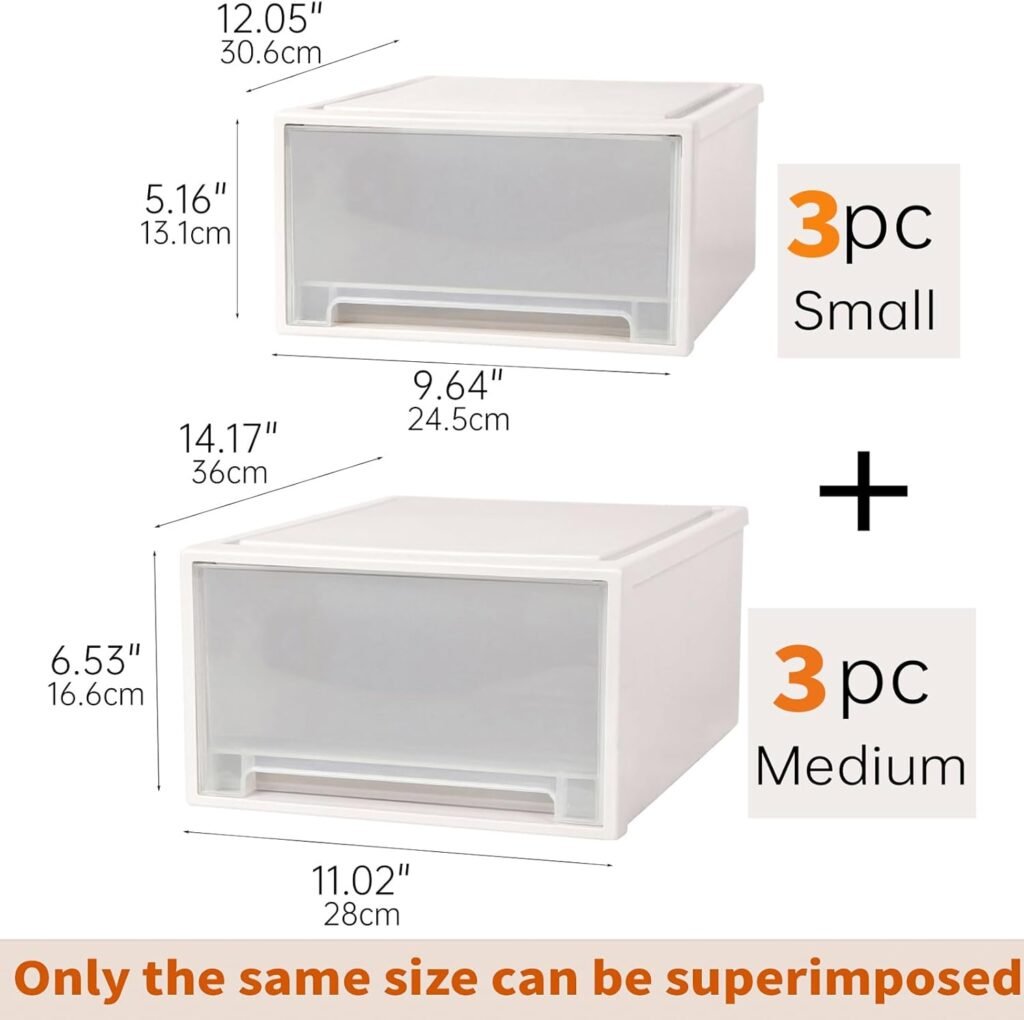 Stackable Plastic Storage Drawer Organizer with Clear Doors for Pantry,Bedroom,Closet,Desk,Home and Office De-Clutter,Store Under-Sink,Shoes and Crafts,Hallway,Entryway,Under Bed (1S+1M)