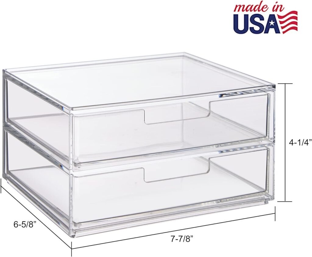 STORi Chloe Space-Saving Clear Drawer Organizer (4 Wide Drawers) Sort Office, Kitchen, Beauty Supplies, Makeup, Pens, Jewelry, Stationary, Made in USA